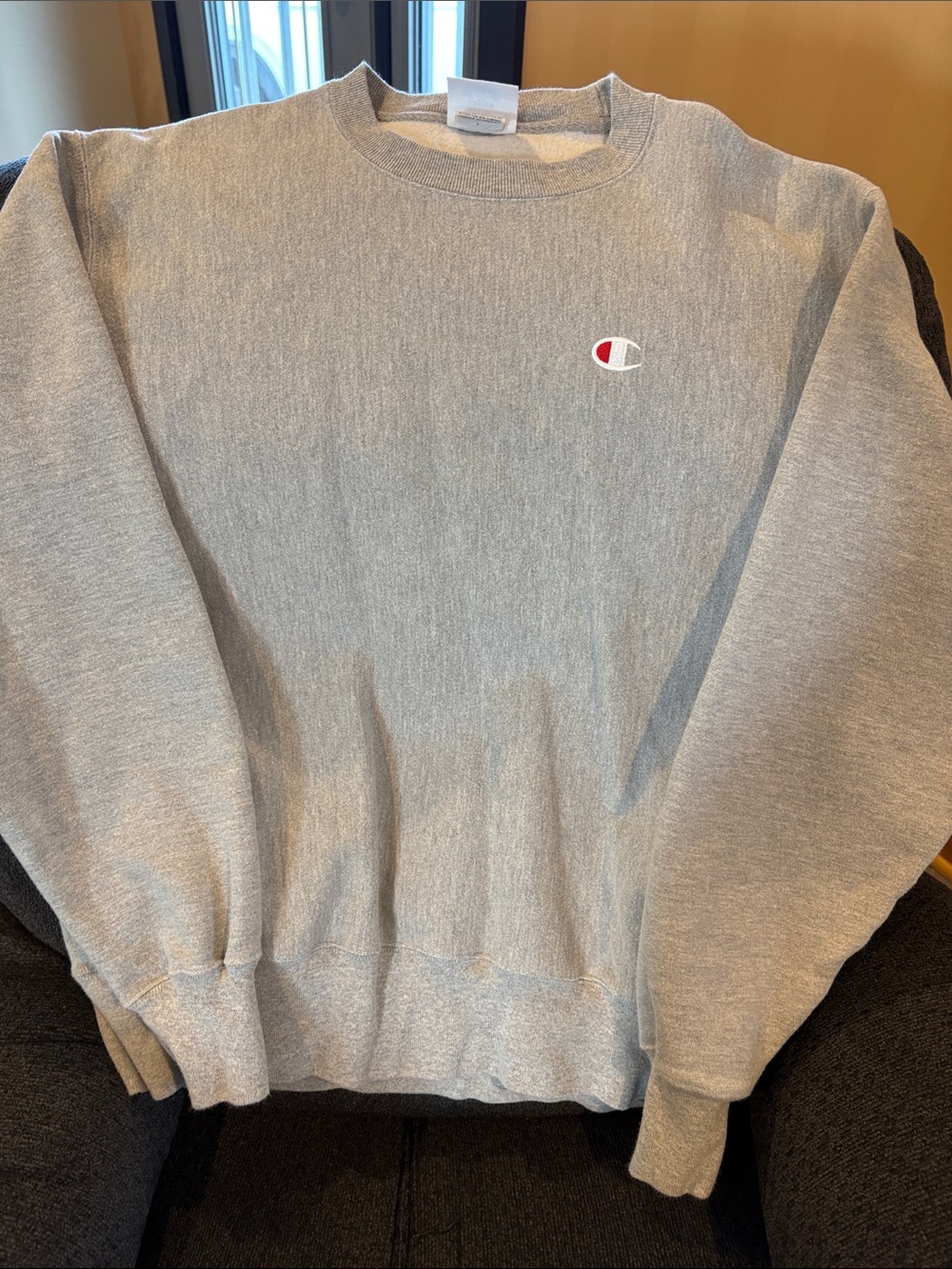 Champion Light Gray Crewneck Sweatshirt with Small Logo